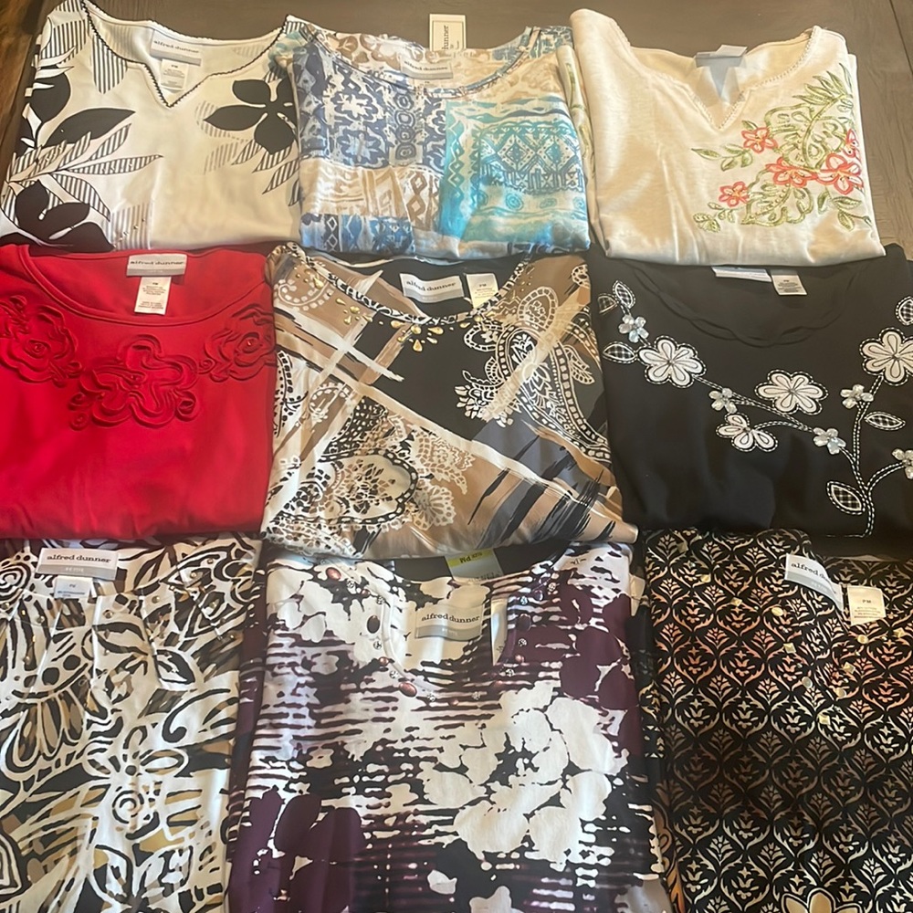 Alfred Dunner Mixed Lot 4 - Nine Short and Long Sleeve Tops - Size PM